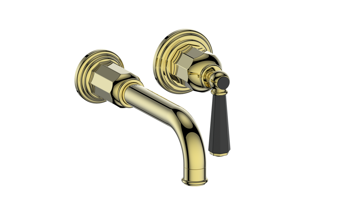 Vogt Carinthia Wall Mount Lavatory Faucet - Octagonal Handle (C2) / Brushed Gold/Matte Black