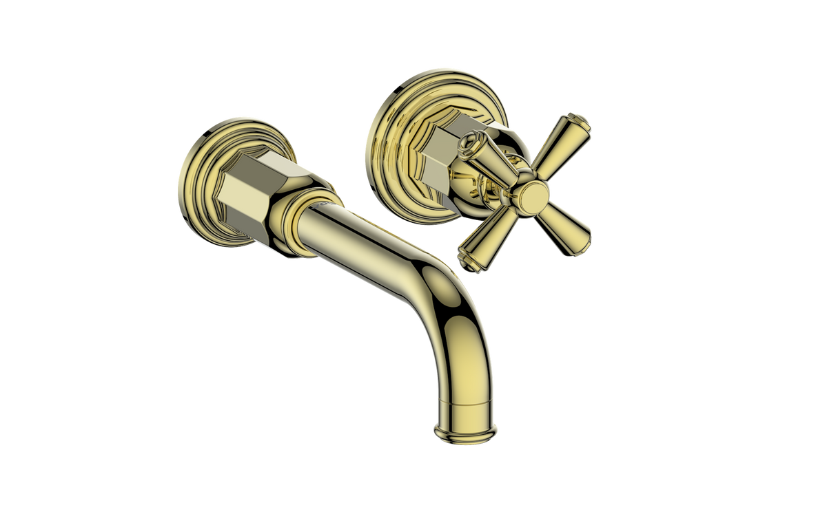 Vogt Carinthia Wall Mount Lavatory Faucet - Cross Handle (C3) / Brushed Gold