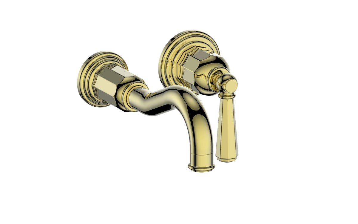 Vogt Carinthia Wall Mount Lavatory Faucet - Octagonal Handle (C2) / Brushed Gold