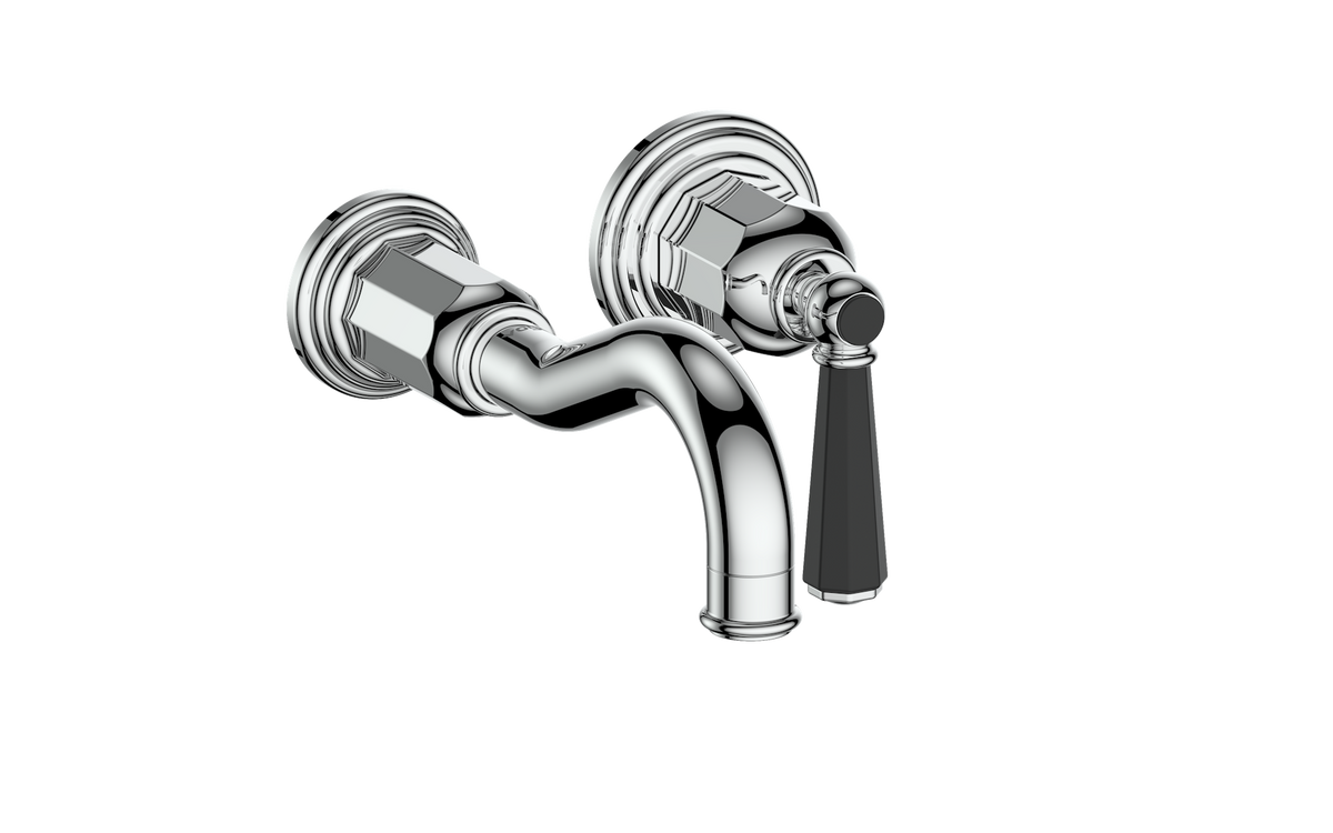 Vogt Carinthia Wall Mount Lavatory Faucet - Octagonal Handle (C2) / Chrome/Matte Black