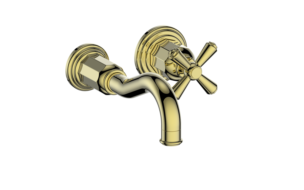Vogt Carinthia Wall Mount Lavatory Faucet - Cross Handle (C3) / Brushed Gold