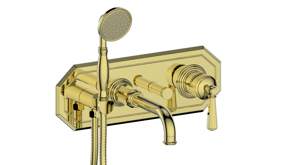 Vogt Carinthia Wall Mount Tub Filler - Octagonal Handle (C2) / Brushed Gold