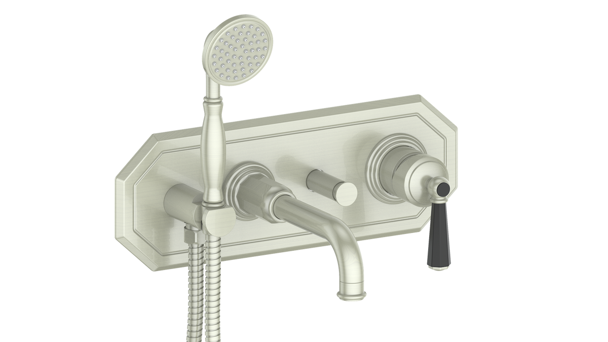 Vogt Carinthia Wall Mount Tub Filler - Octagonal Handle (C2) / Brushed Nickel/Matte Black