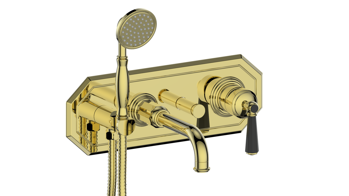 Vogt Carinthia Wall Mount Tub Filler - Octagonal Handle (C2) / Brushed Gold/Matte Black