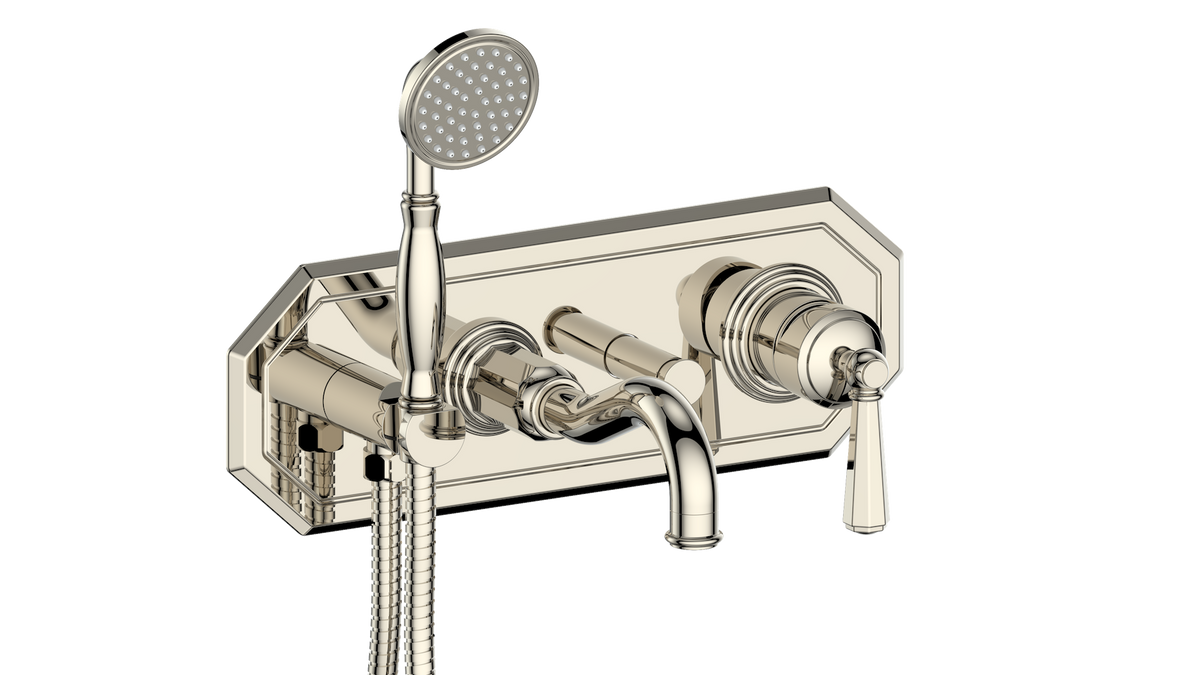 Vogt Carinthia Wall Mount Tub Filler - Octagonal Handle (C2) / Polished Nickel