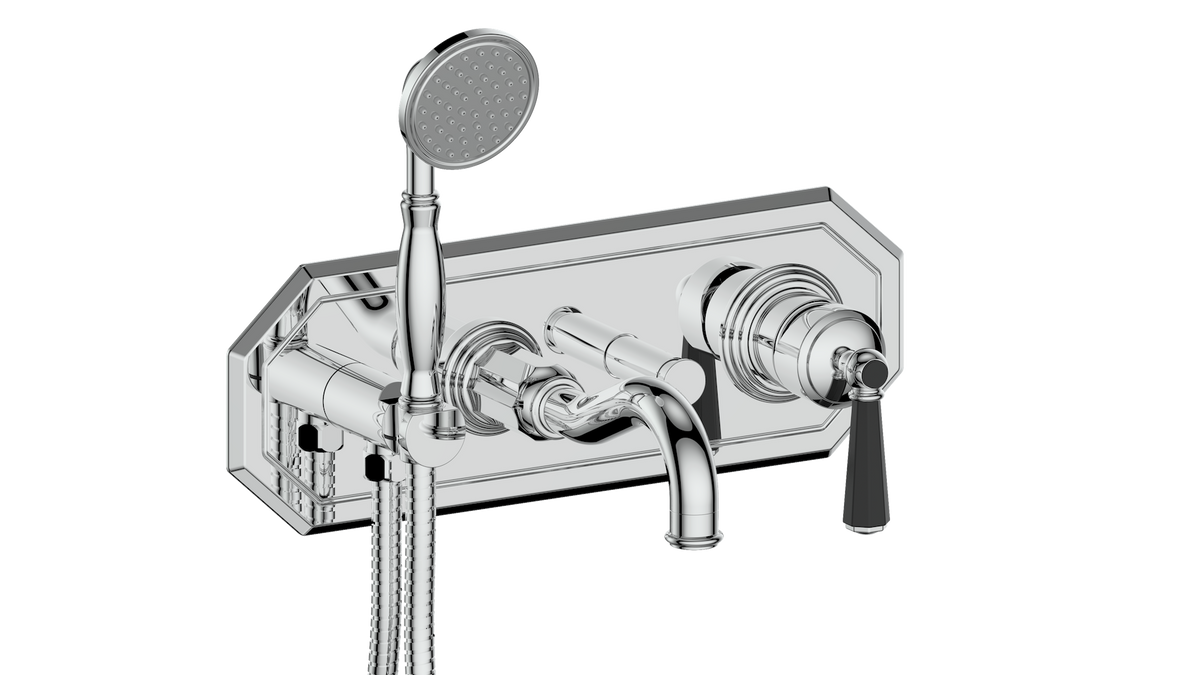 Vogt Carinthia Wall Mount Tub Filler - Octagonal Handle (C2) / Chrome/Matte Black