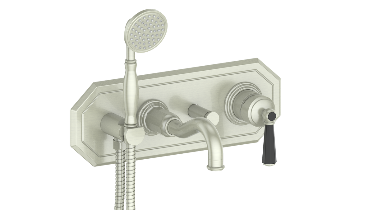 Vogt Carinthia Wall Mount Tub Filler - Octagonal Handle (C2) / Brushed Nickel/Matte Black
