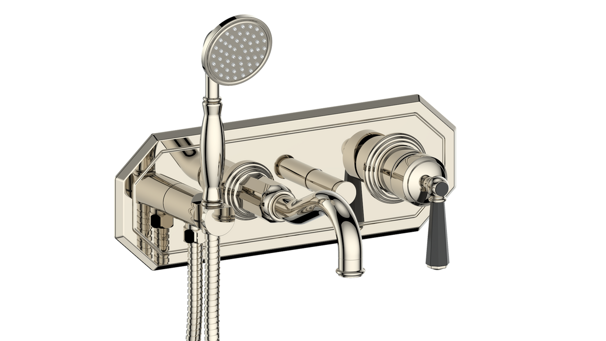 Vogt Carinthia Wall Mount Tub Filler - Octagonal Handle (C2) / Polished Nickel/Matte Black