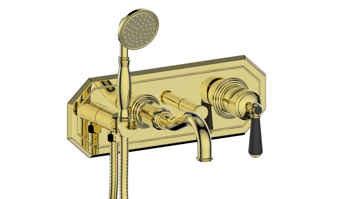 Vogt Carinthia Wall Mount Tub Filler - Lever Handle (C1) / Brushed Gold/Matte Black