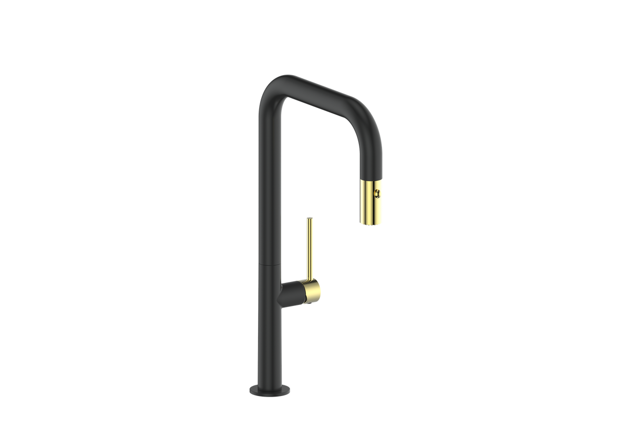 Vogt Dornbirn 16" Kitchen Faucet - Brushed Gold/Matte Black