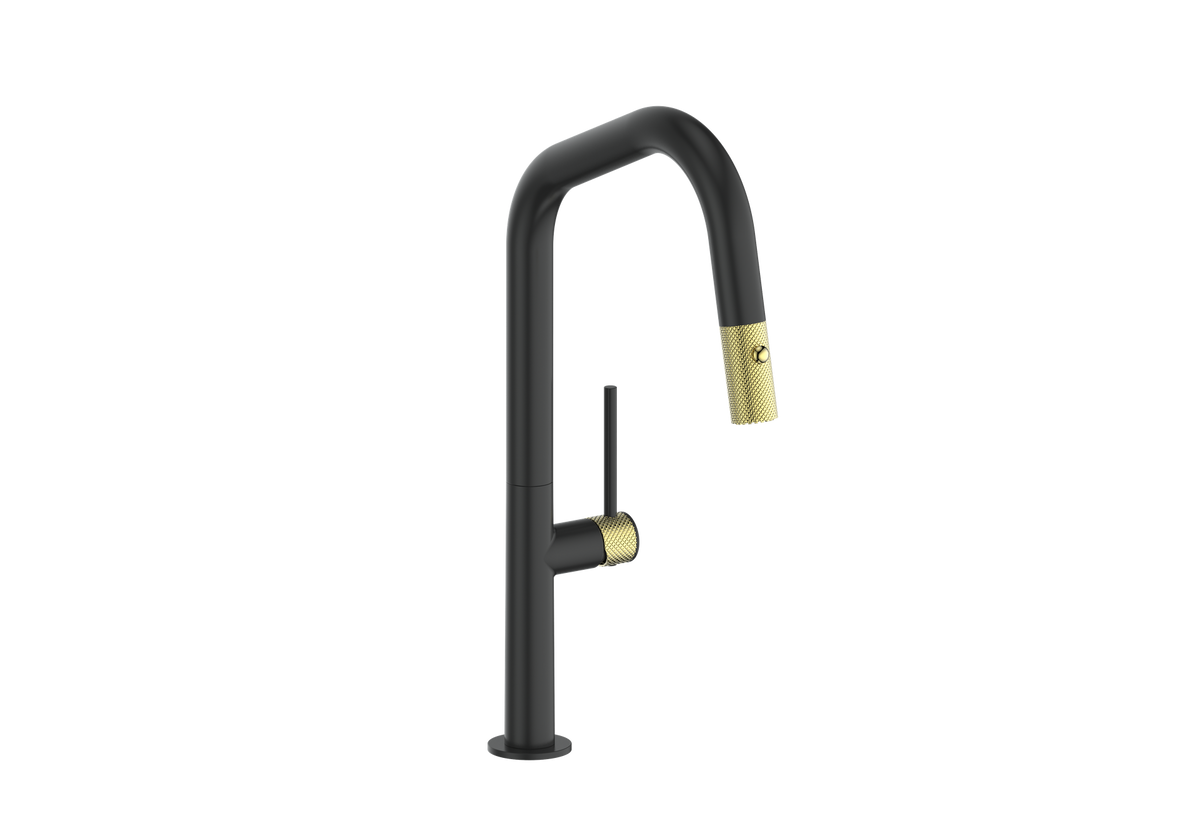 Vogt Drava 16" Kitchen Faucet - Brushed Gold/Matte Black