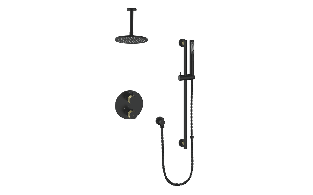 Vogt Drava 2-Way TH Shower Kit with 6" Ceiling Arm - Brushed Gold/Matte Black