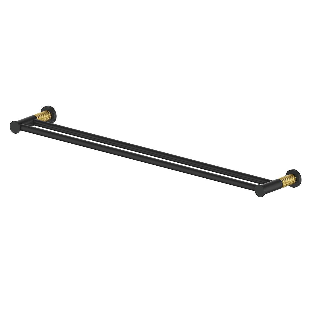 Vogt Drava 24" Double Towel Bar - Brushed Gold/Matte Black
