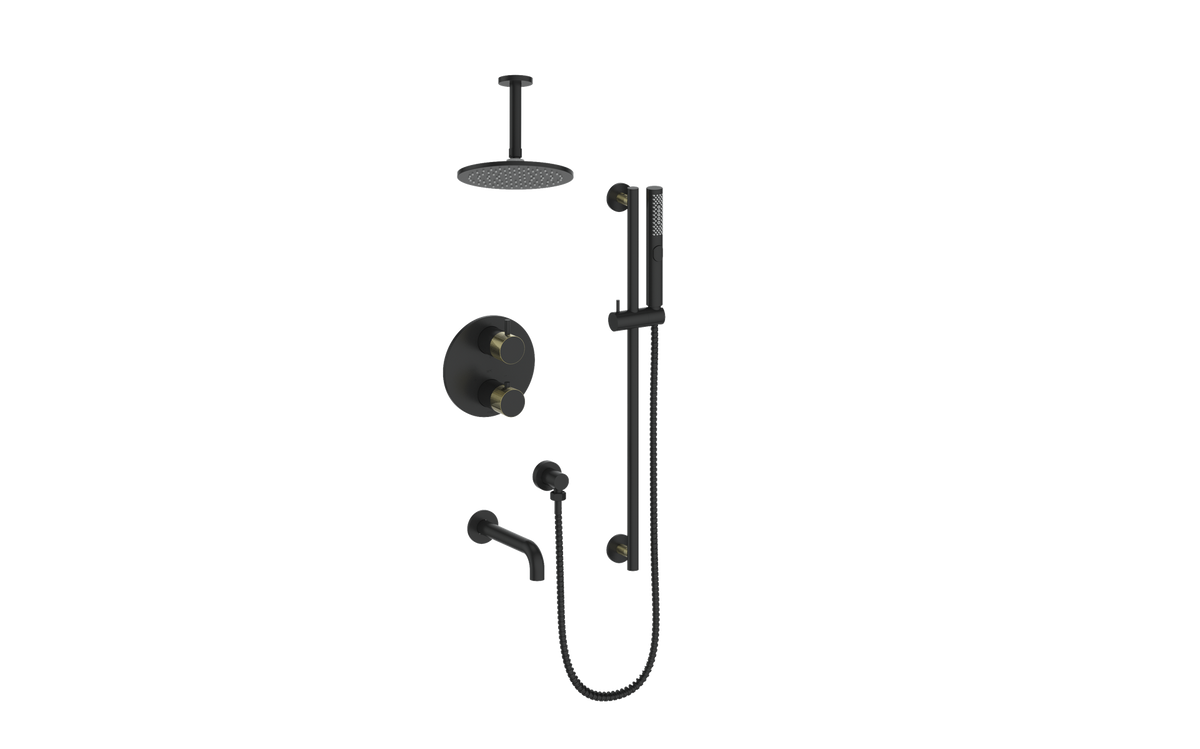 Vogt Drava 3-Way TH Shower Kit with 6" Ceiling Arm - Brushed Gold/Matte Black