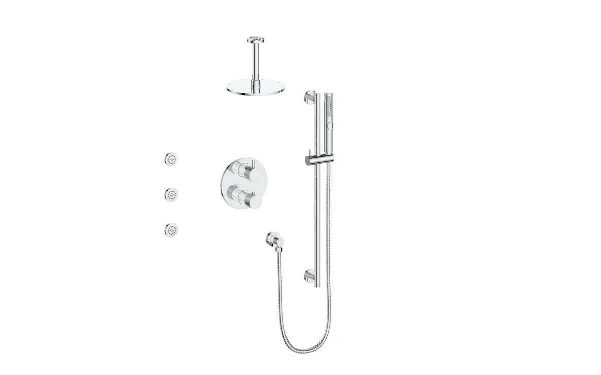 Vogt Drava 3-Way TH Shower Kit with Body Jets and 6" Ceiling Arm - Chrome