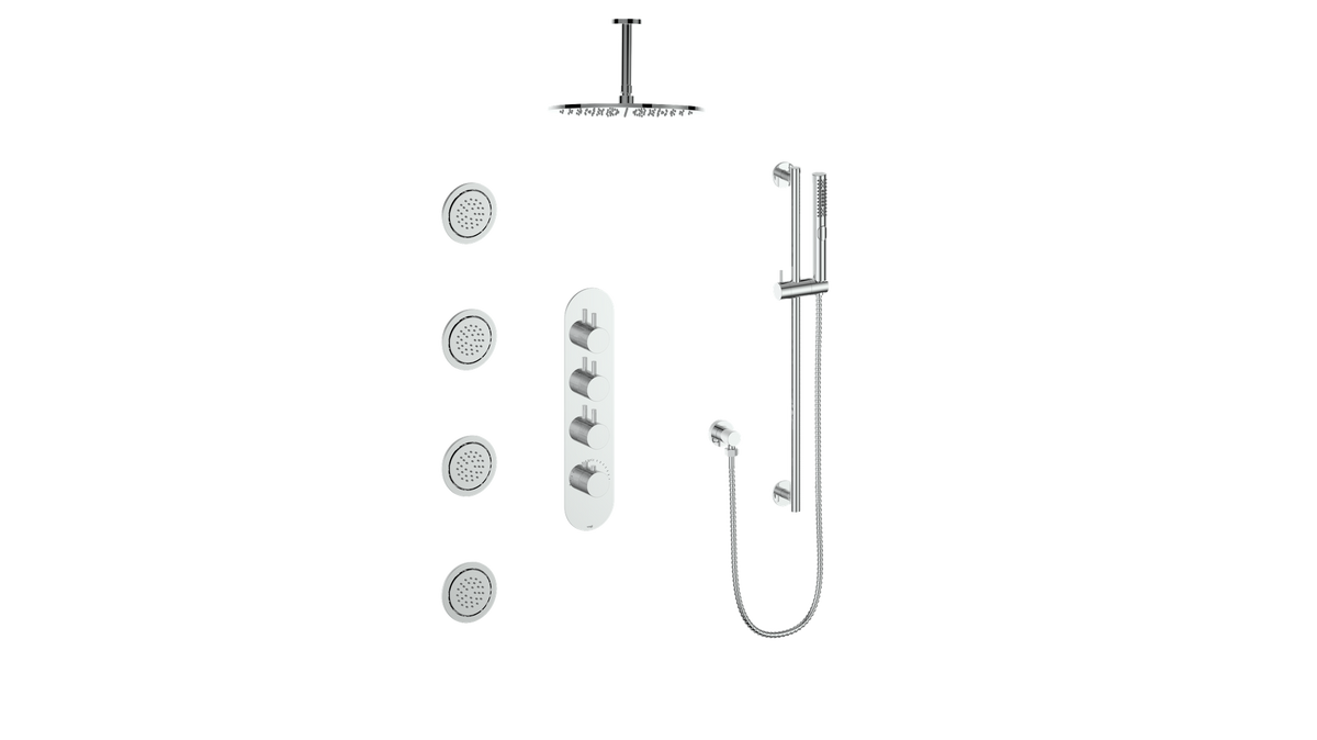 Vogt Drava 3-Way TH Shower Kit with Body Jets and 6" Ceiling Arm - Chrome