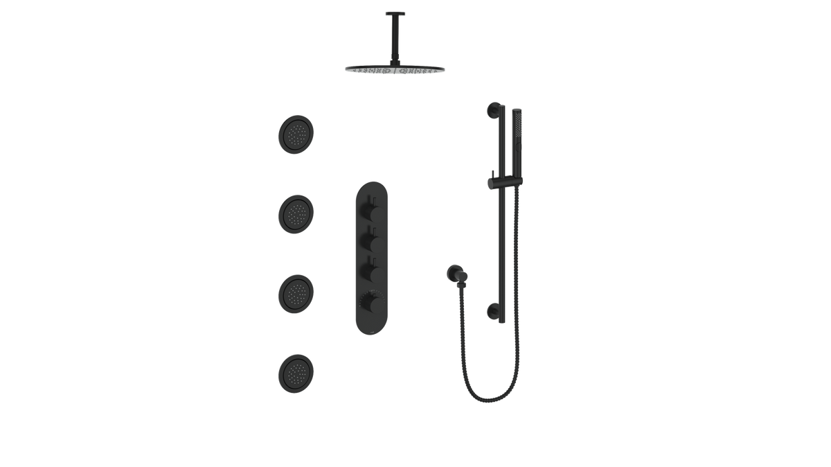 Vogt Drava 3-Way TH Shower Kit with Body Jets and 6" Ceiling Arm - Matte Black