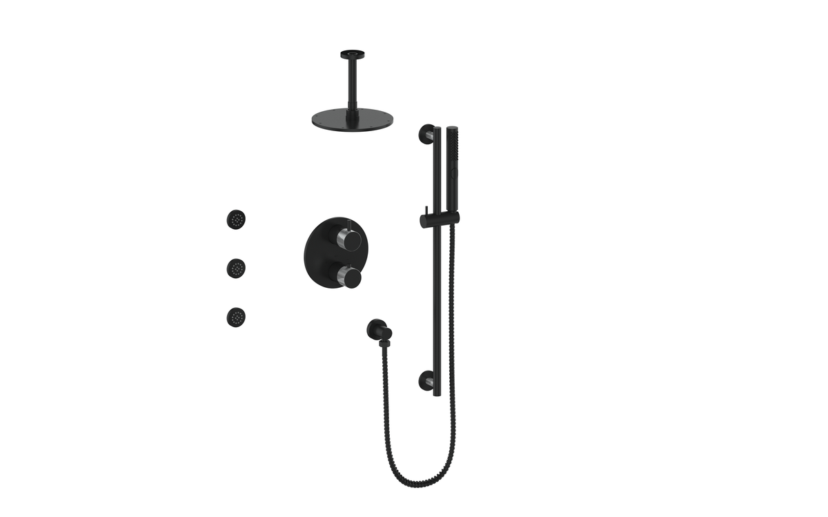 Vogt Drava 3-Way TH Shower Kit with Body Jets and 6" Ceiling Arm - Chrome/Matte Black