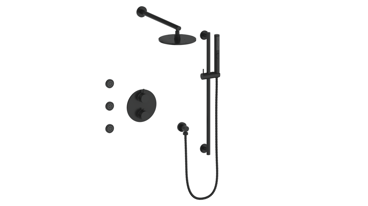 Vogt Drava 3-Way TH Shower Kit with Body Jets - Matte Black