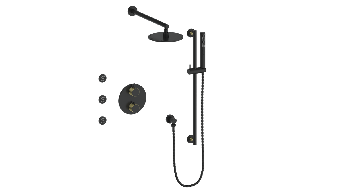 Vogt Drava 3-Way TH Shower Kit with Body Jets - Brushed Gold/Matte Black