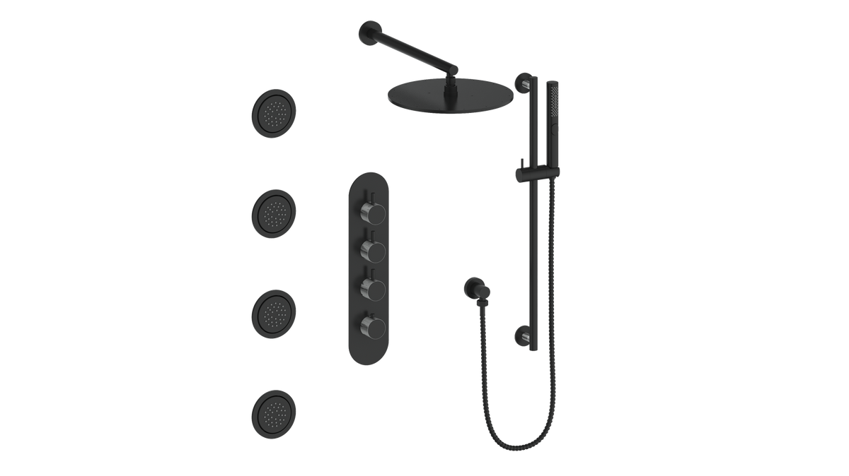 Vogt Drava 3-Way TH Shower Kit with Body Jets - Chrome/Matte Black