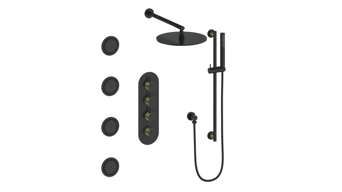 Vogt Drava 3-Way TH Shower Kit with Body Jets - Brushed Gold/Matte Black