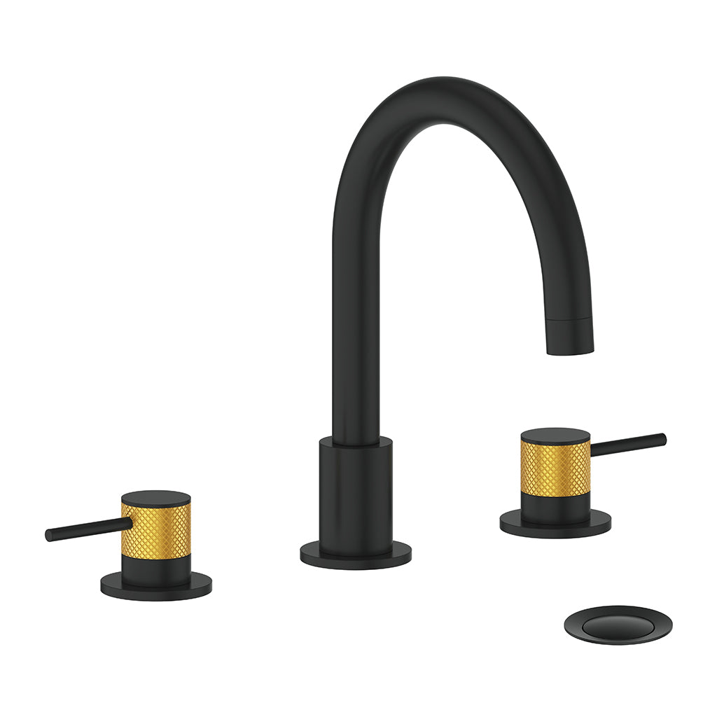 Vogt Drava 8" C.C. Lavatory Faucet with Pop-up Drain - Brushed Gold/Matte Black