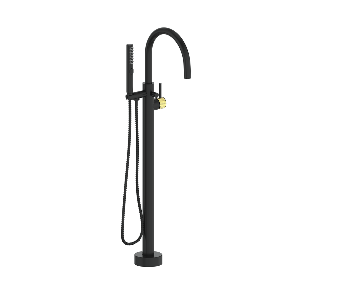 Vogt Drava Floor Mount Tub Filler - Brushed Gold/Matte Black