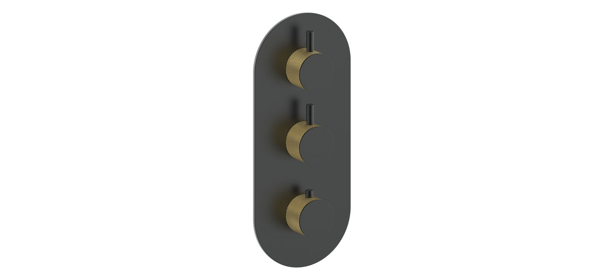 Vogt Drava Trim for 3/4" High-Flow TH Valve with 2 Volume Controls - Brushed Gold/Matte Black