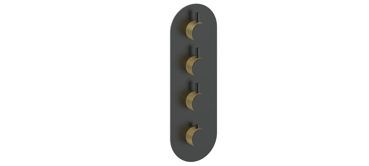 Vogt Drava Trim for 3/4" High-Flow TH Valve with 3 Volume Controls - Brushed Gold/Matte Black