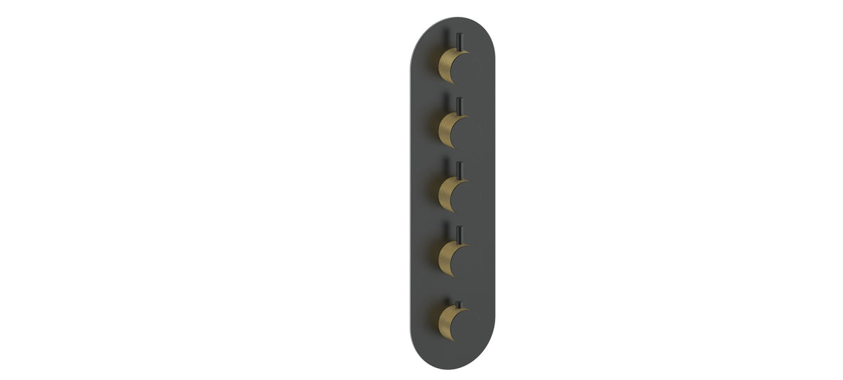 Vogt Drava Trim for 3/4" High-Flow TH Valve with 4 Volume Controls - Brushed Gold/Matte Black