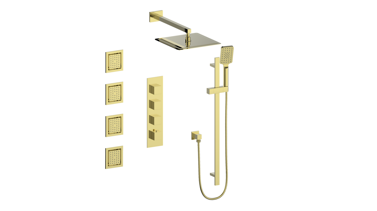 Vogt Kapfenberg 3/4" High-Flow TH Shower Kit with Body Jets - Brushed Gold