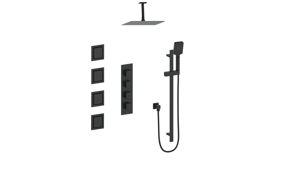 Vogt Kapfenberg 3/4" High-Flow TH Shower Kit with Body Jets and 6" Ceiling Arm - Matte Black