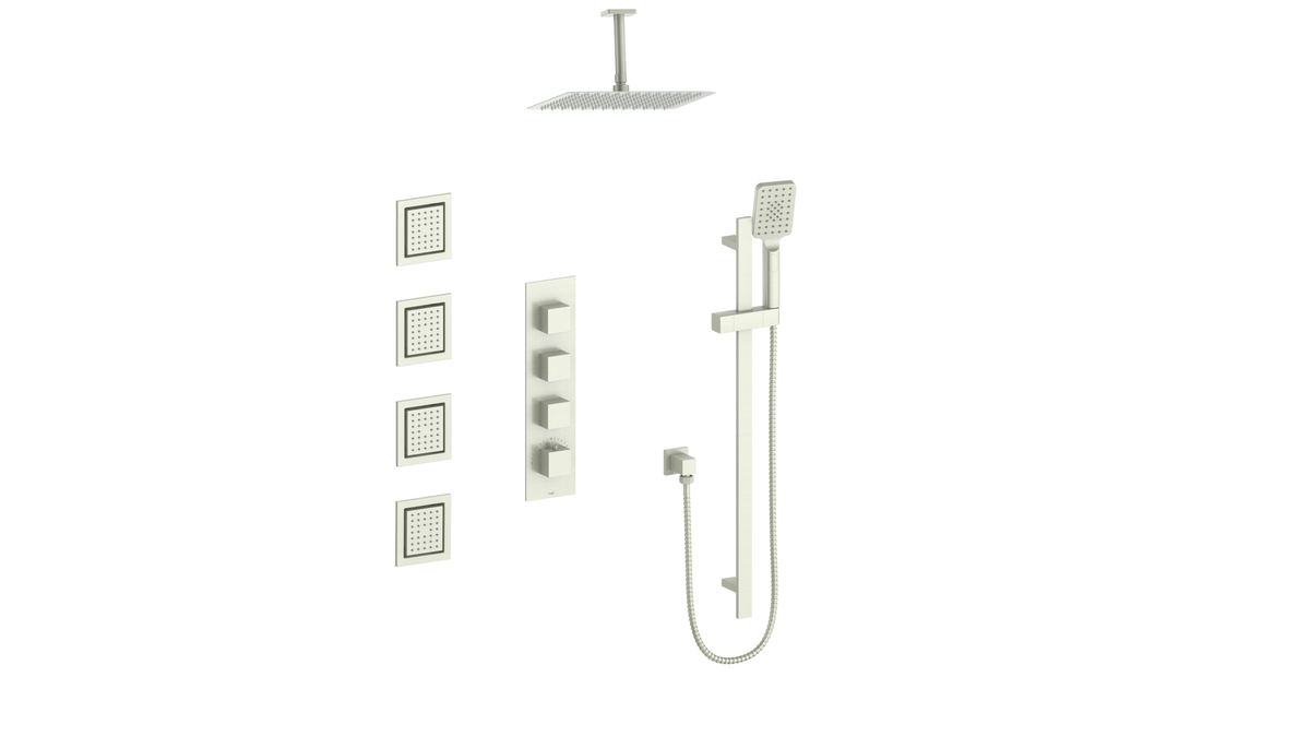 Vogt Kapfenberg 3/4" High-Flow TH Shower Kit with Body Jets and 6" Ceiling Arm - Brushed Nickel