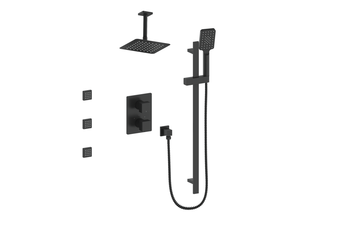 Vogt Kapfenberg 3-Way TH Shower Kit with Body Jets and 6" Ceiling Arm - Matte Black