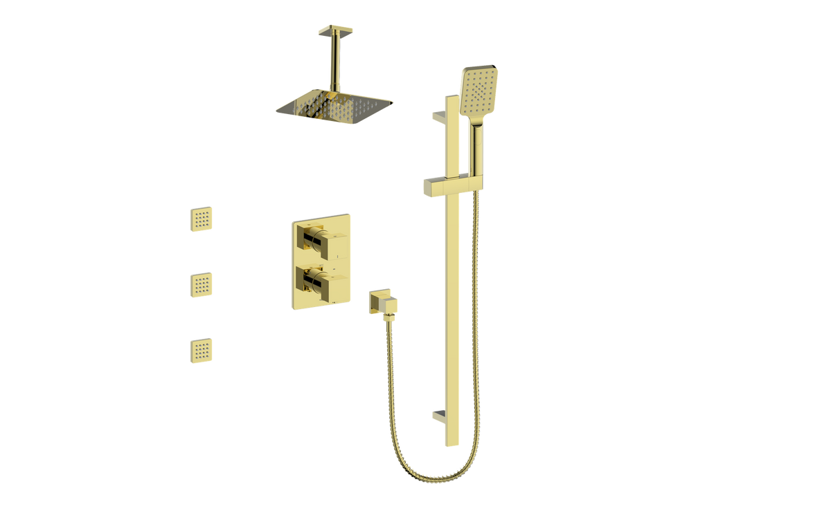 Vogt Kapfenberg 3-Way TH Shower Kit with Body Jets and 6" Ceiling Arm - Brushed Gold