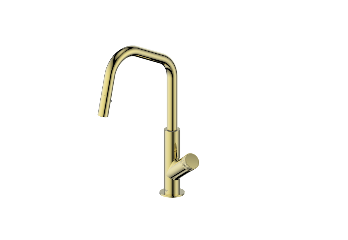 Vogt Mond 16" Kitchen Faucet - Crescent Handle (M2) / Brushed Gold