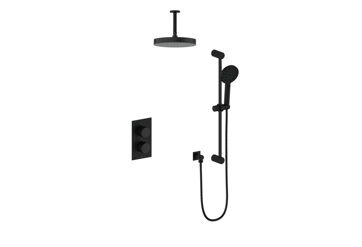 Vogt Mond 2-Way TH Shower Kit with 6" Ceiling Arm - Moon Handle (M1) / Matte Black