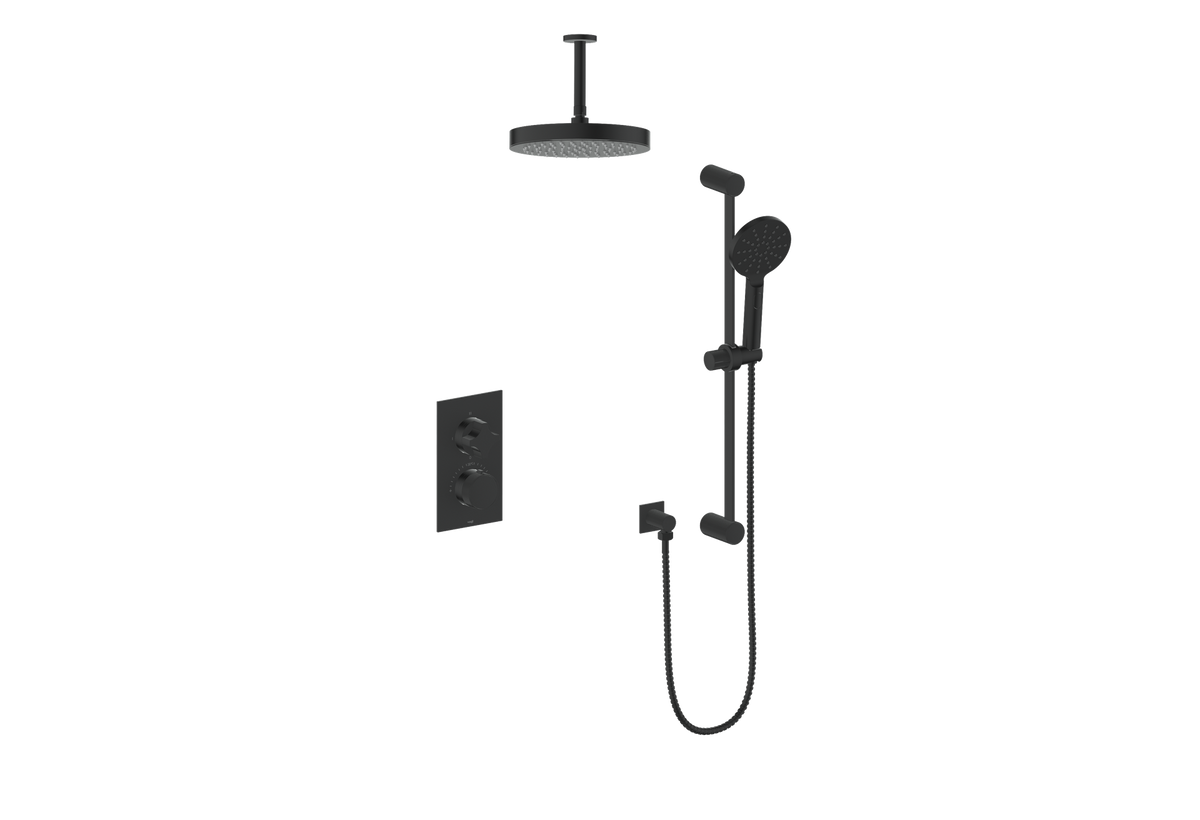 Vogt Mond 2-Way TH Shower Kit with 6" Ceiling Arm - Crescent Handle (M2) / Matte Black