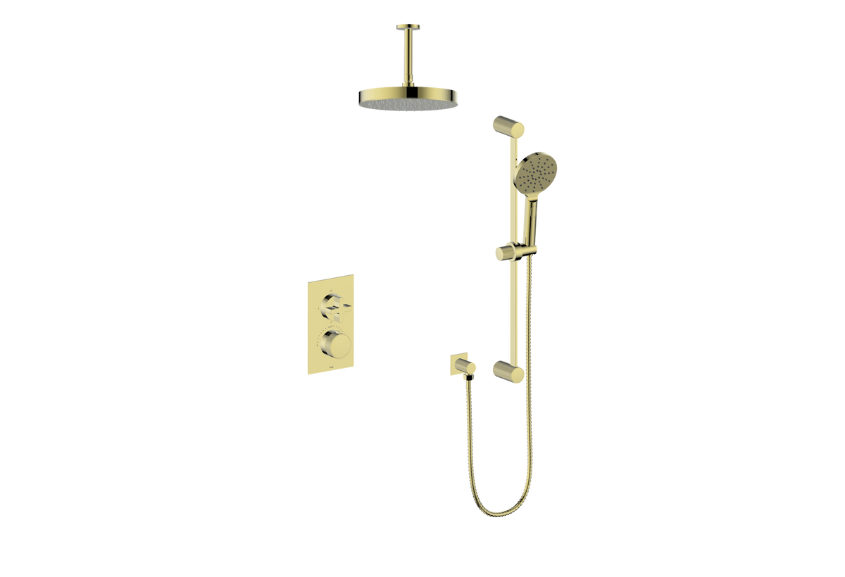Vogt Mond 2-Way TH Shower Kit with 6" Ceiling Arm - Cross Handle (M3) / Brushed Gold