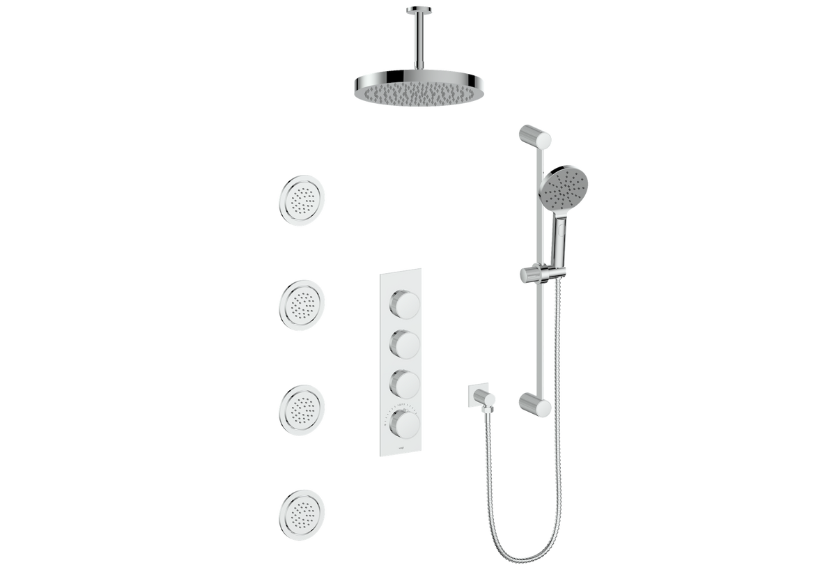 Vogt Mond 3/4" High-Flow TH Shower Kit with Body Jets and 6" Ceiling Arm - Moon Handle (M1) / Chrome