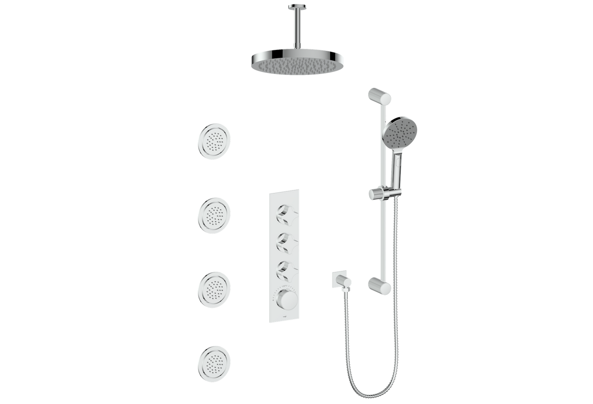 Vogt Mond 3/4" High-Flow TH Shower Kit with Body Jets and 6" Ceiling Arm - Crescent Handle (M2) / Chrome