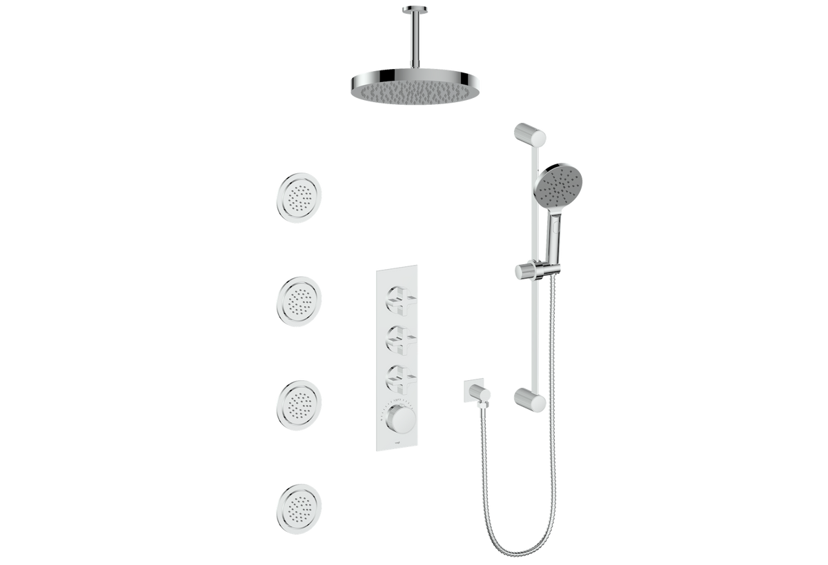 Vogt Mond 3/4" High-Flow TH Shower Kit with Body Jets and 6" Ceiling Arm - Cross Handle (M3) / Chrome