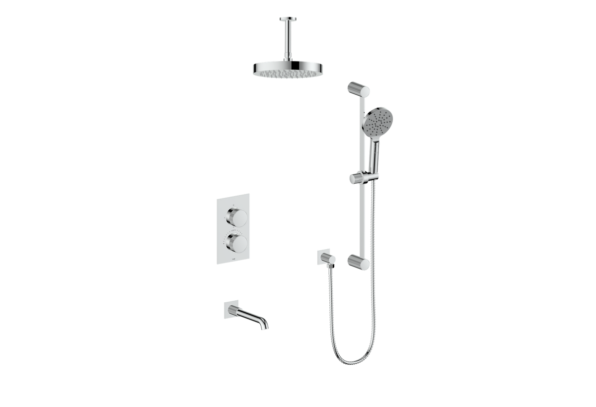 Vogt Mond 3-Way TH Shower Kit with 6" Ceiling Arm - Moon Handle (M1) / Chrome