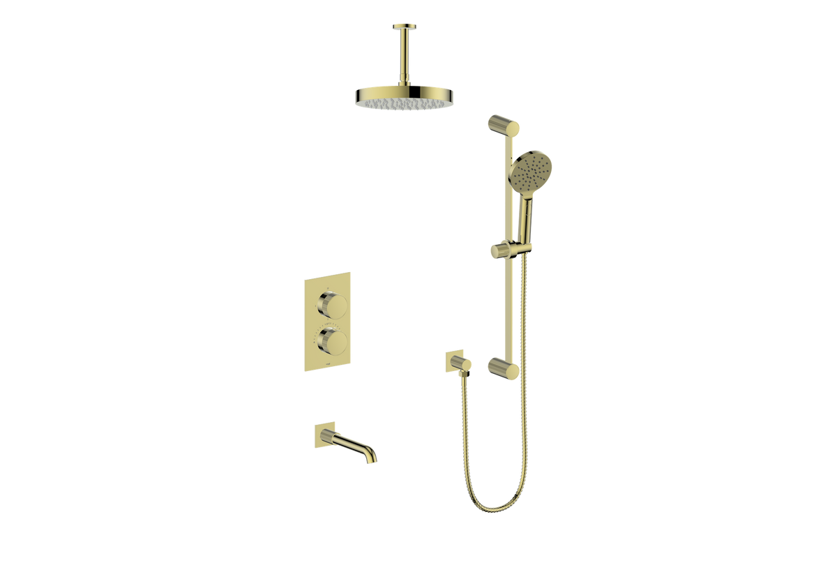 Vogt Mond 3-Way TH Shower Kit with 6" Ceiling Arm - Moon Handle (M1) / Brushed Gold