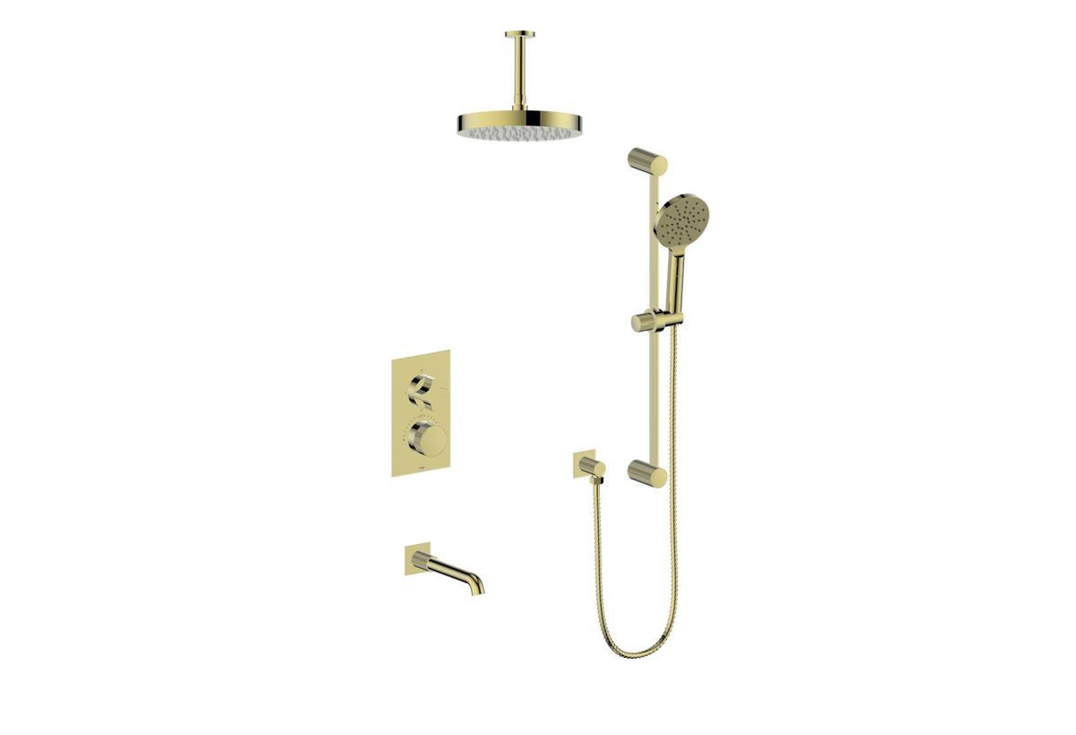 Vogt Mond 3-Way TH Shower Kit with 6" Ceiling Arm - Crescent Handle (M2) / Brushed Gold
