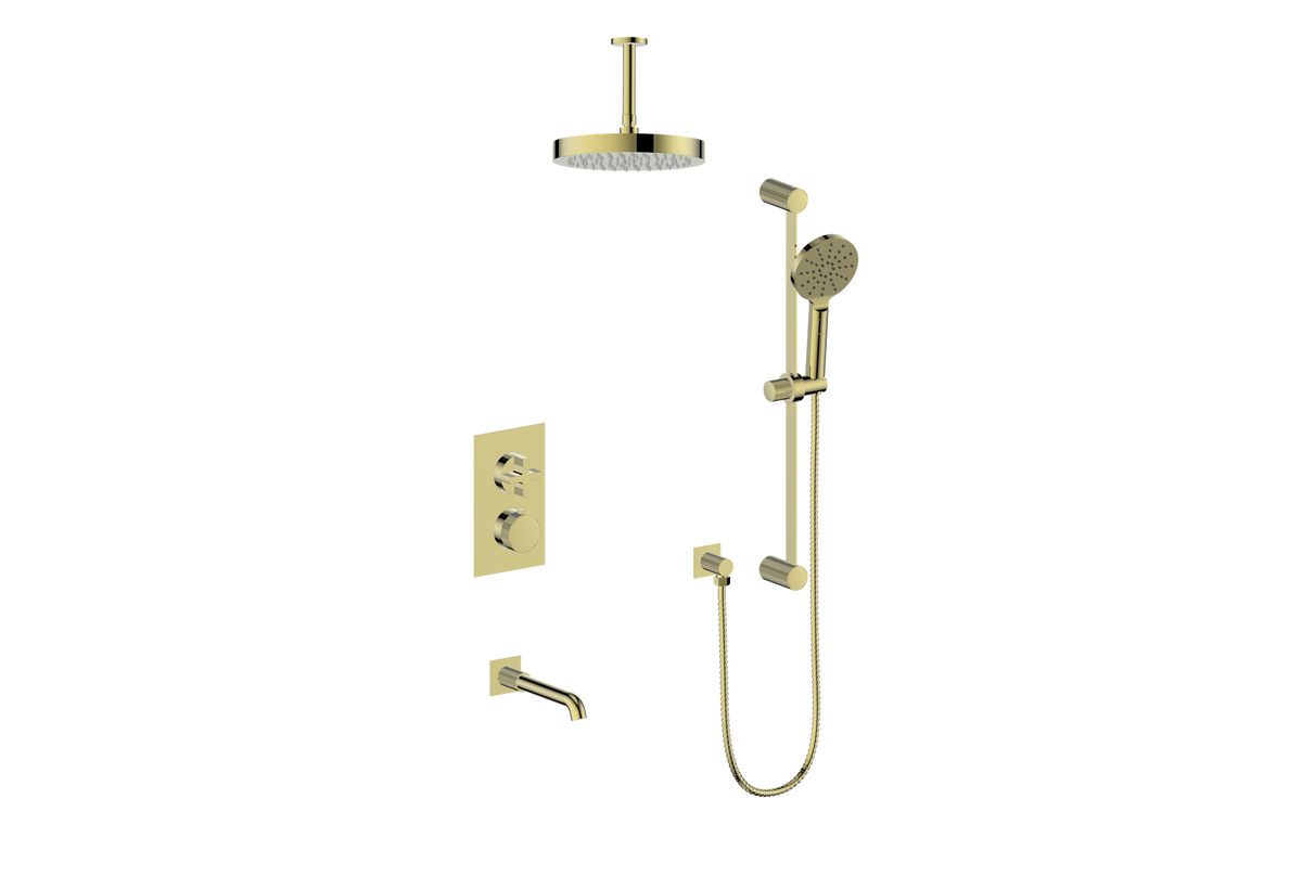 Vogt Mond 3-Way TH Shower Kit with 6" Ceiling Arm - Cross Handle (M3) / Brushed Gold