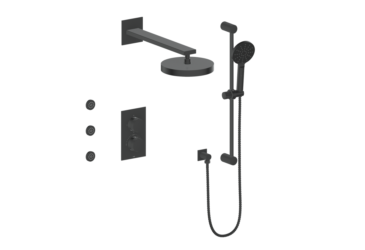 Vogt Mond 3-Way TH Shower Kit with Body Jets - Moon Handle (M1) / Matte Black