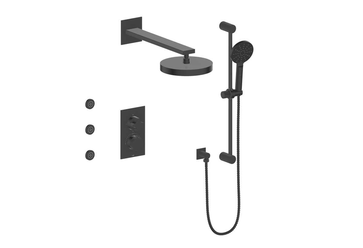 Vogt Mond 3-Way TH Shower Kit with Body Jets - Crescent Handle (M2) / Matte Black