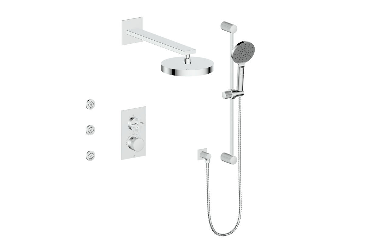 Vogt Mond 3-Way TH Shower Kit with Body Jets - Cross Handle (M3) / Chrome